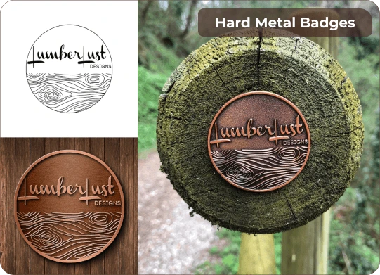 Mockup eines harten Metallabzeichens an einem Möbelstück