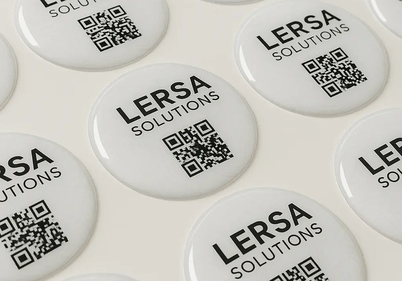 Doming labels with QR codes