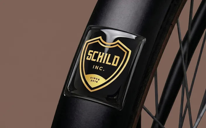 Glossy doming label on a bicycle mudguard