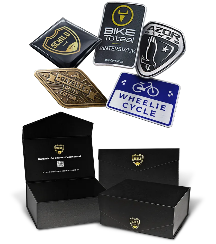 Schild Inc bike label sample pack with boxes and example labels