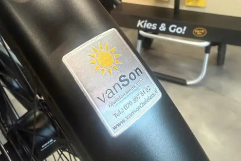 VanSon metal label on a bicycle mudguard