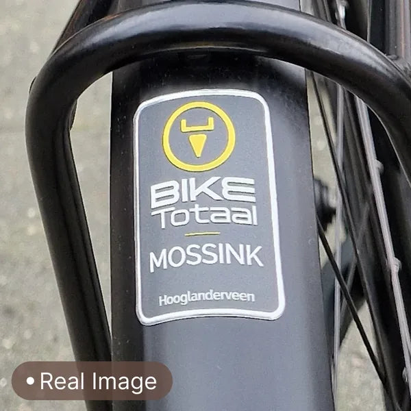 34 x 50 mm metal label on a bicycle frame