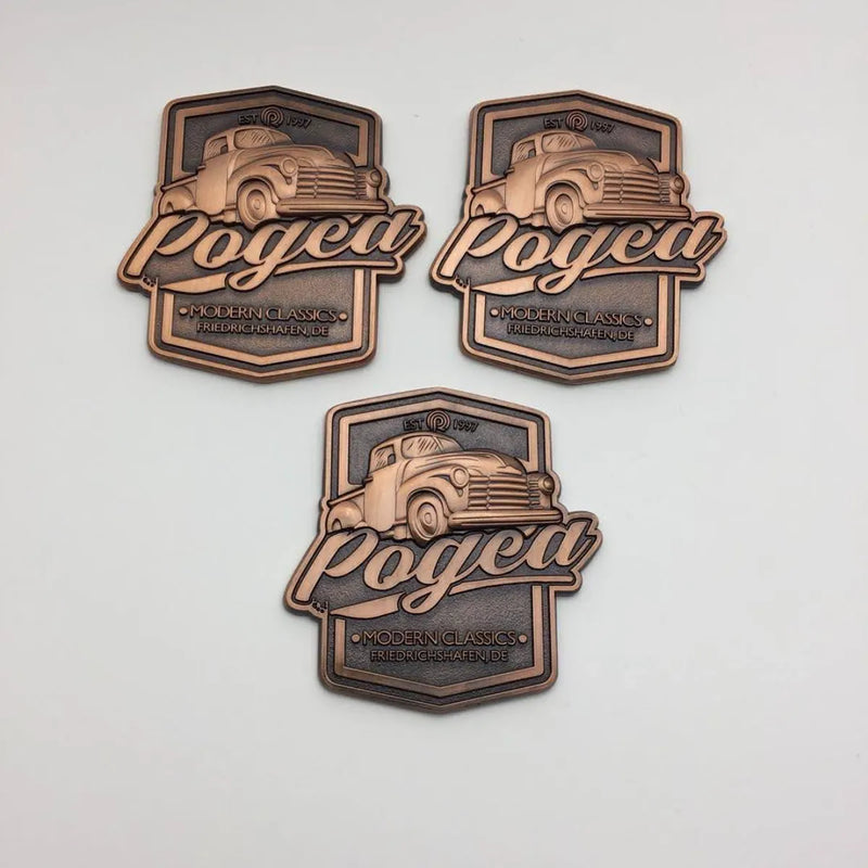 Skreddersydd hardt metallmerke med logo, laget for Pogea